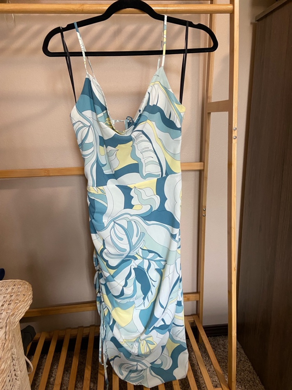 Forever 21 Mint and Teal Floral Slip Dress with Adjustable Side Tie